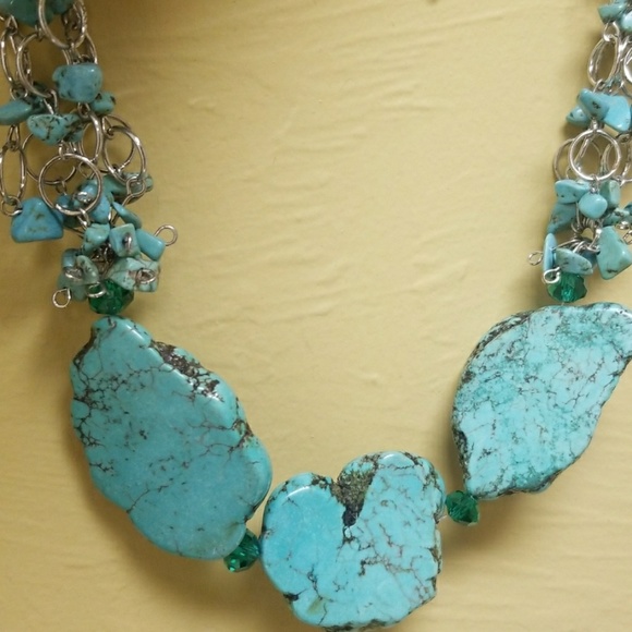 Artisan Handmade Irregular Turquoise Stone Necklace - Picture 3 of 7